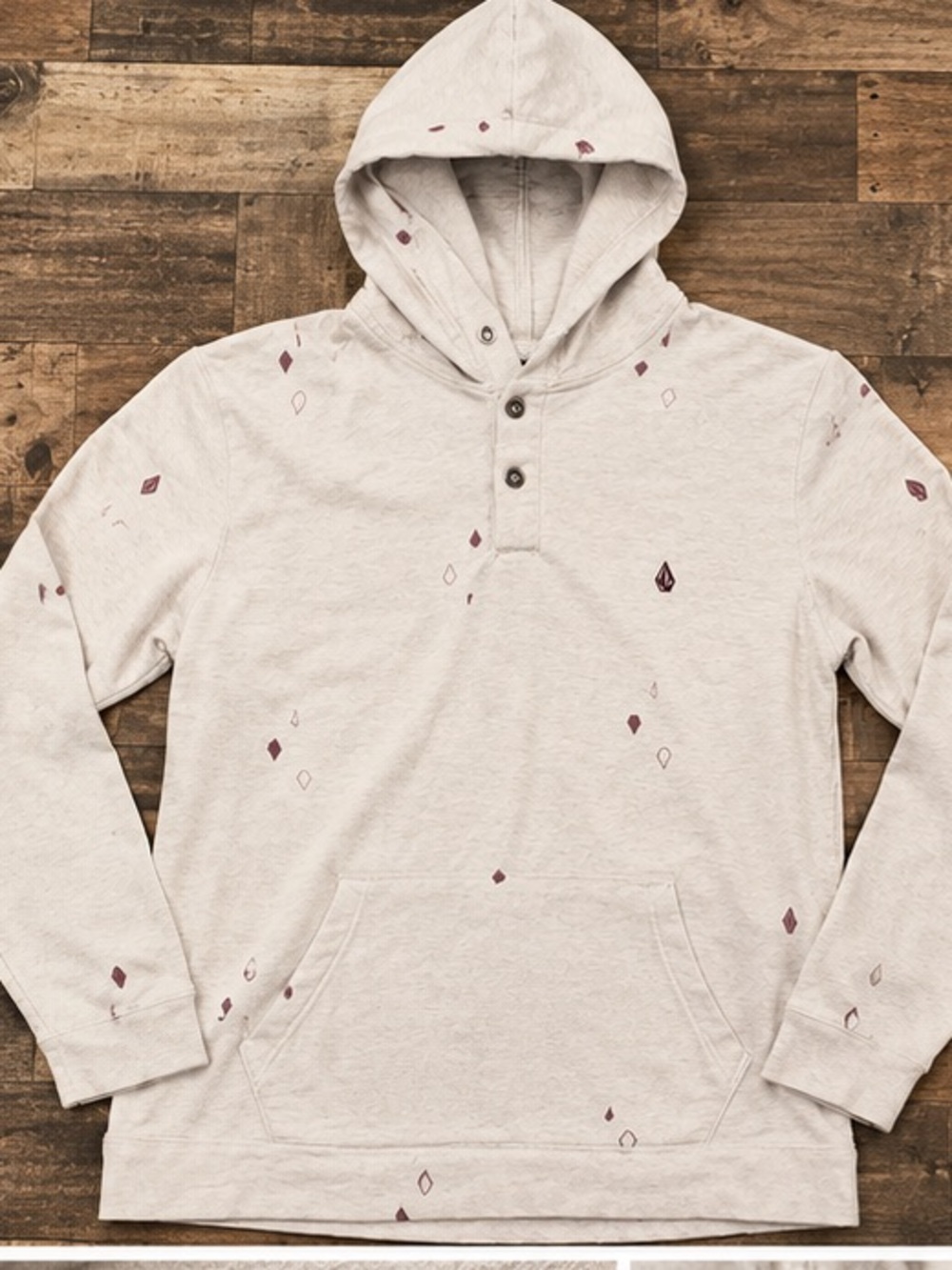Volcom Men’s Hooded Pullover - Cream with Maroon Accents